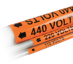 Pressure Sensitive Vinyl Voltage Marker Black on Orange Legend120 Volts 4-1/2 Length x 1-1/8 Height NSi Industries VM-B-3 Legend120 Volts 4-1/2 Length x 1-1/8 Height 