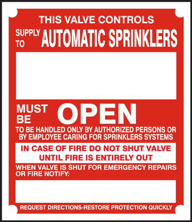 9 Length x 1 Height Pack of 25 NMC C1105R Pipemarkers Sign 1/2 Letter Size White on Red LegendFIRE Automatic SPRINKLERS Pressure Sensitive Vinyl 
