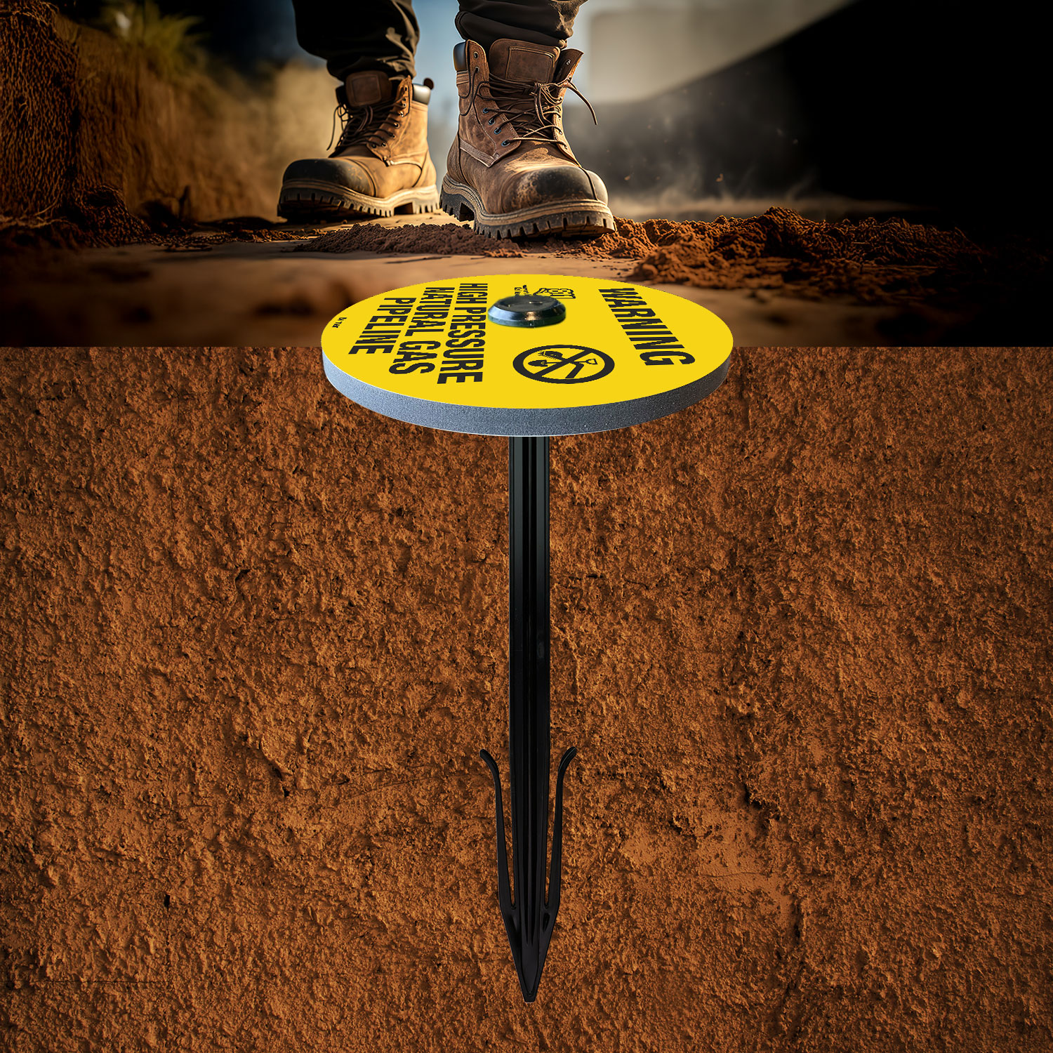 Warning High Pressure Natural Gas Pipeline Soil Marker