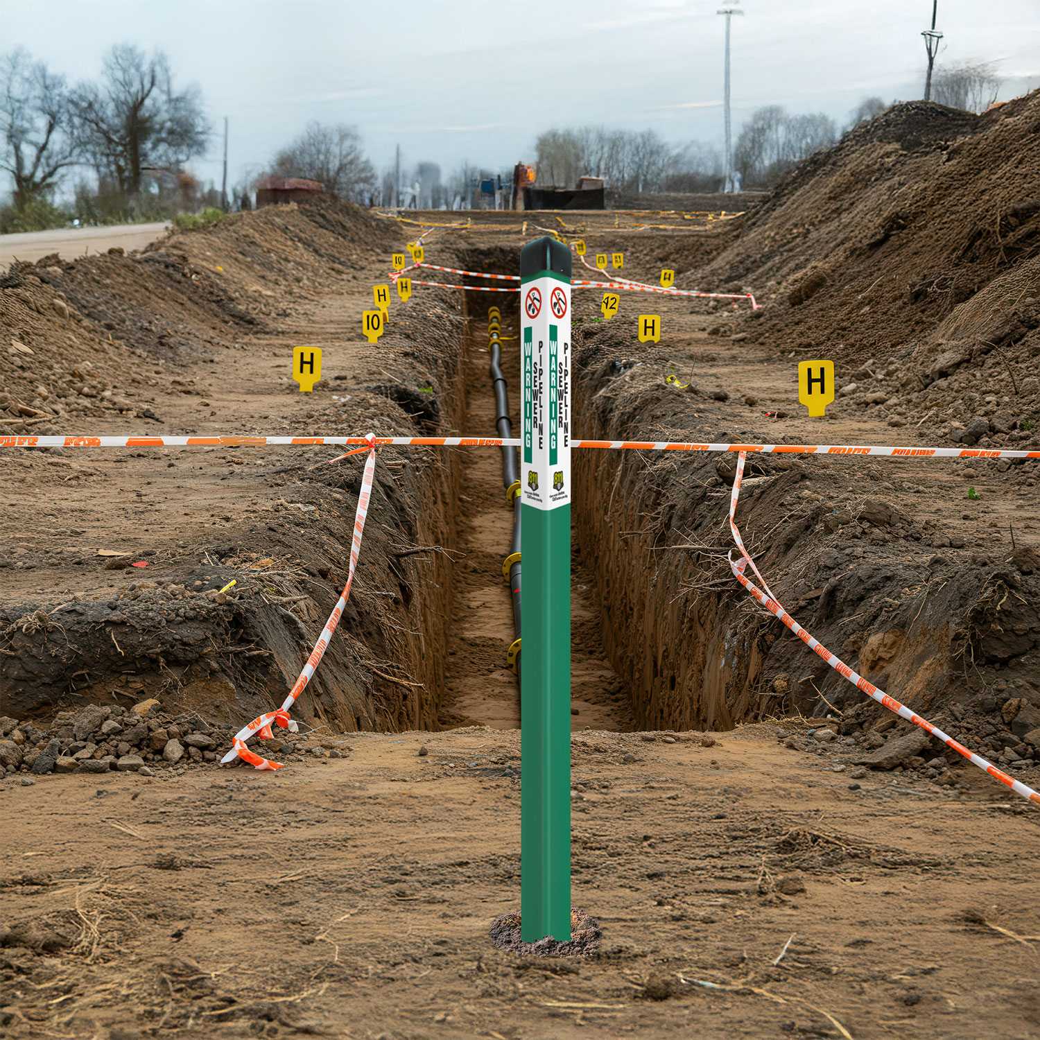 Warning Sewer Line Triangular Marker