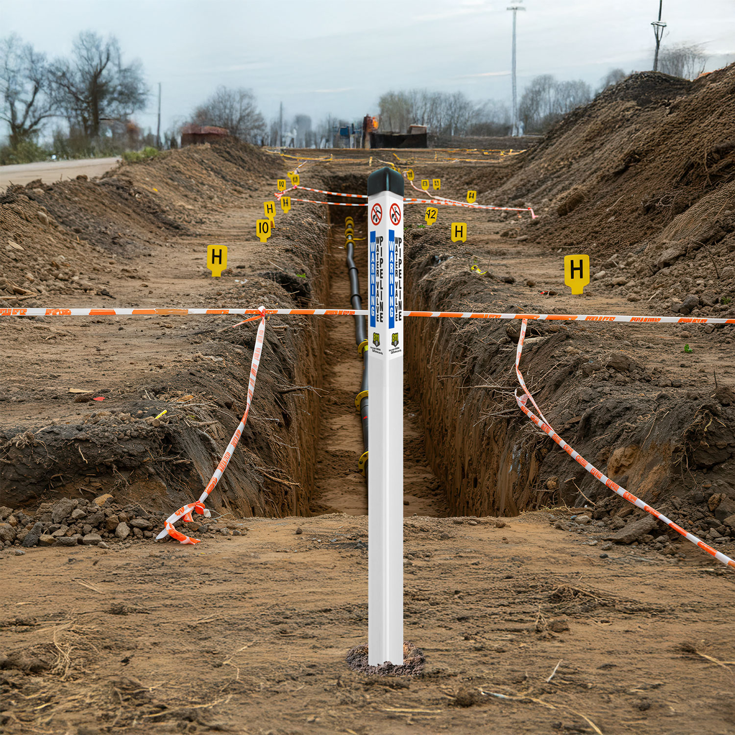 White Caution Water Valve Utility Triangular Marker