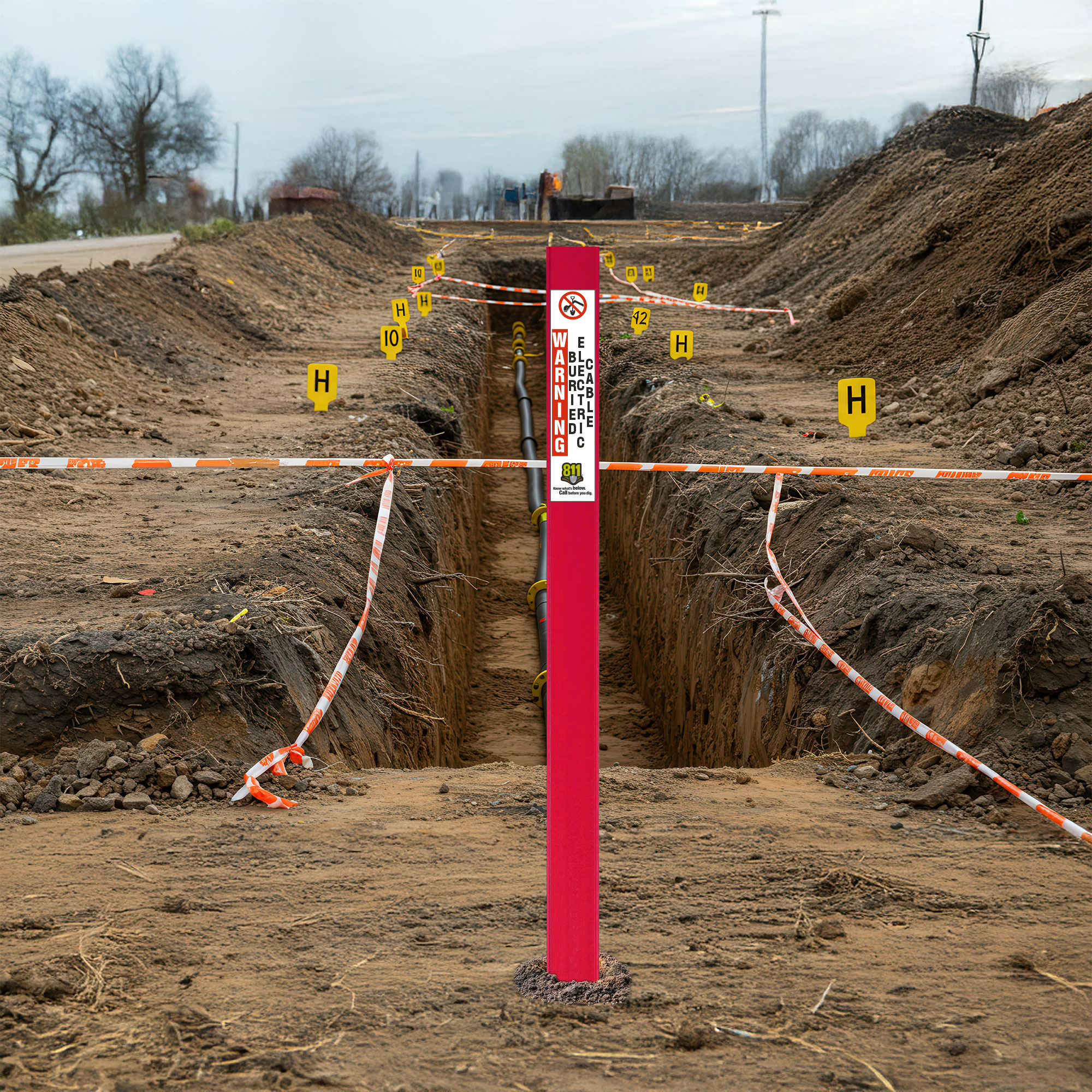 Warning Buried Electric Cable Flat Marker
