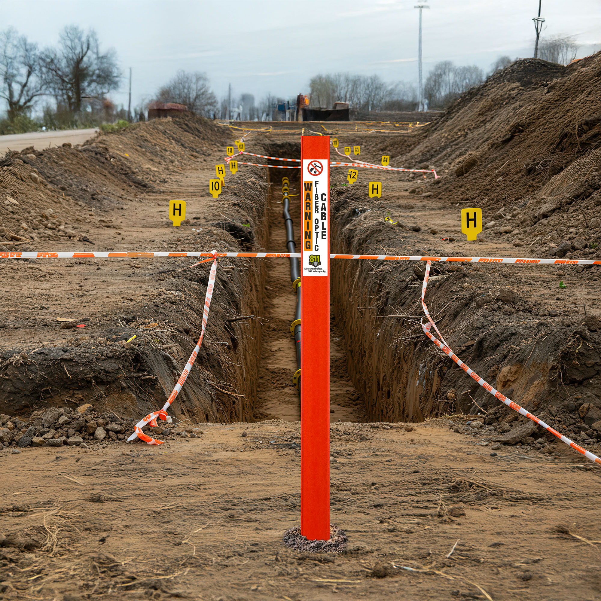 Warning Fiber Optic Cable Flat Marker