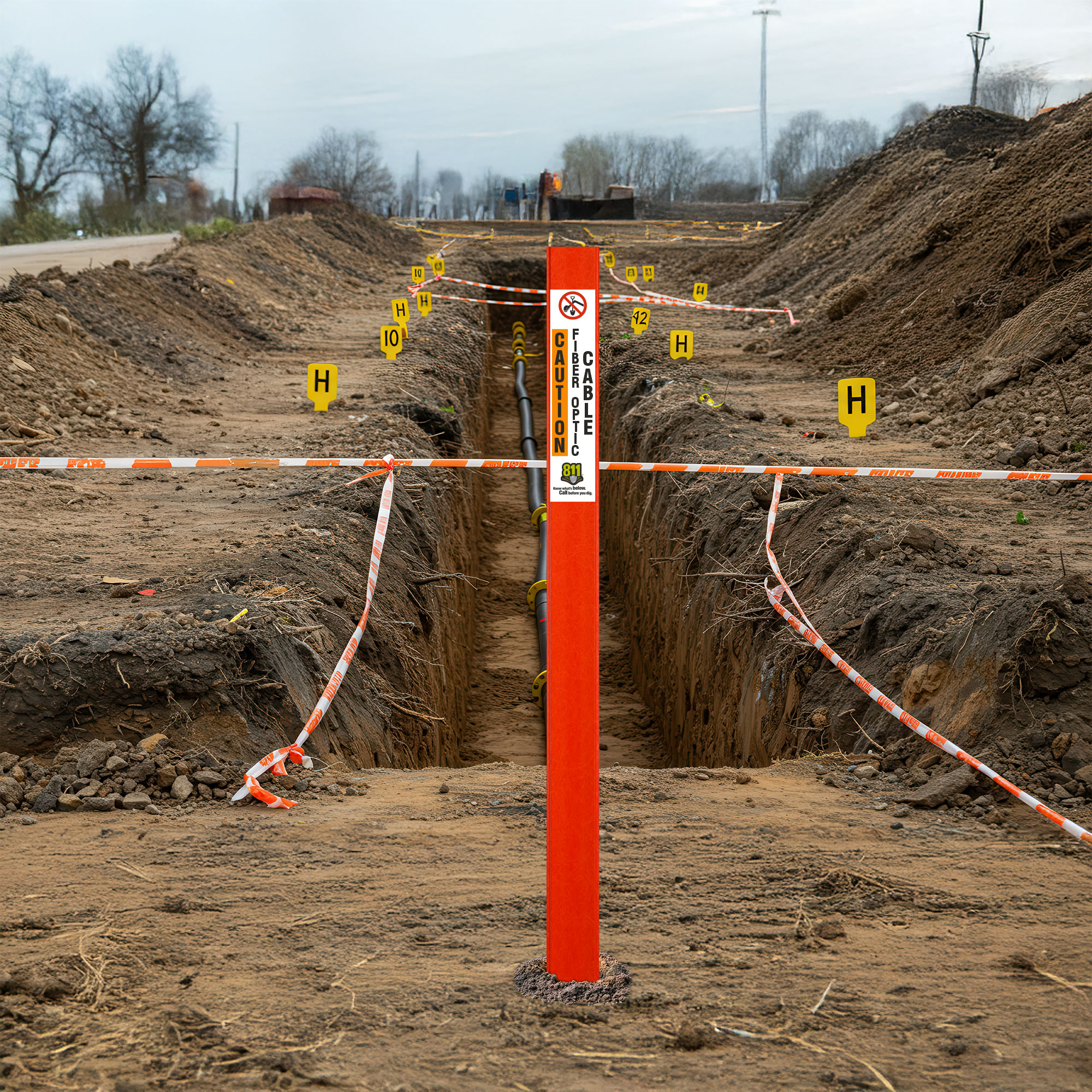 Caution Fiber Optic Cable Flat Marker