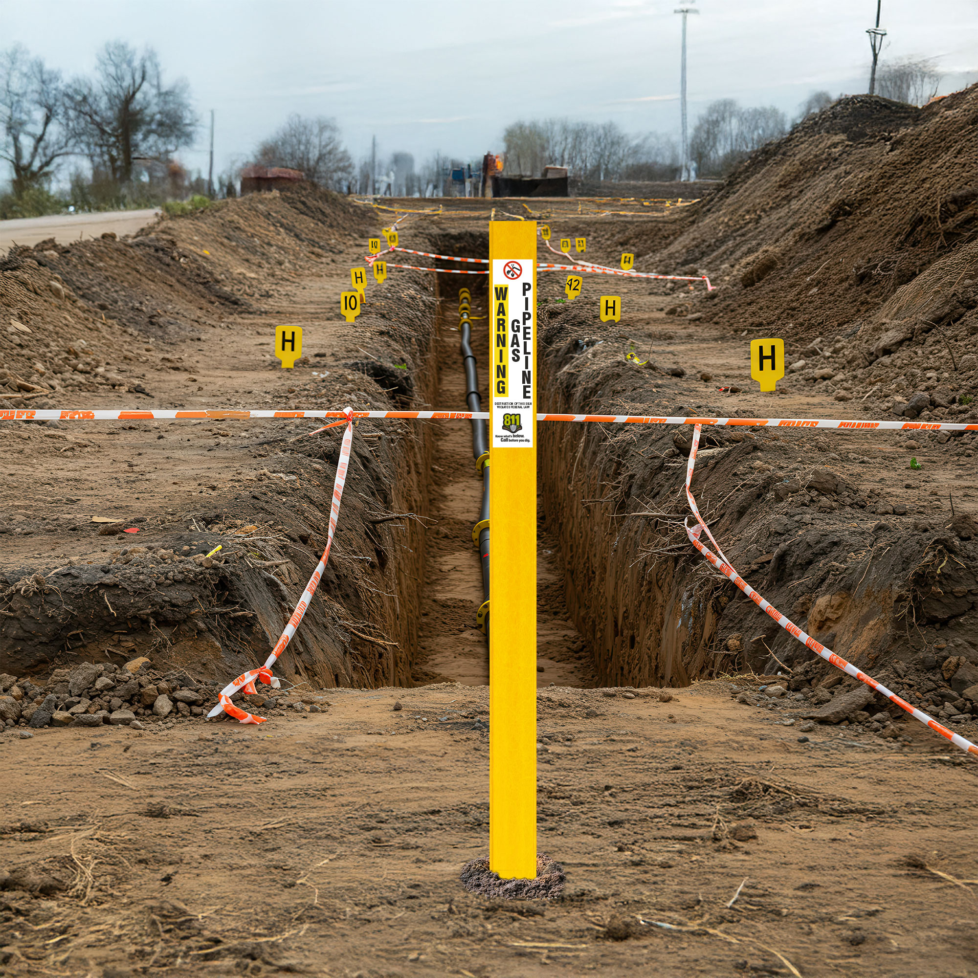 Warning Gas Pipeline Flat Marker