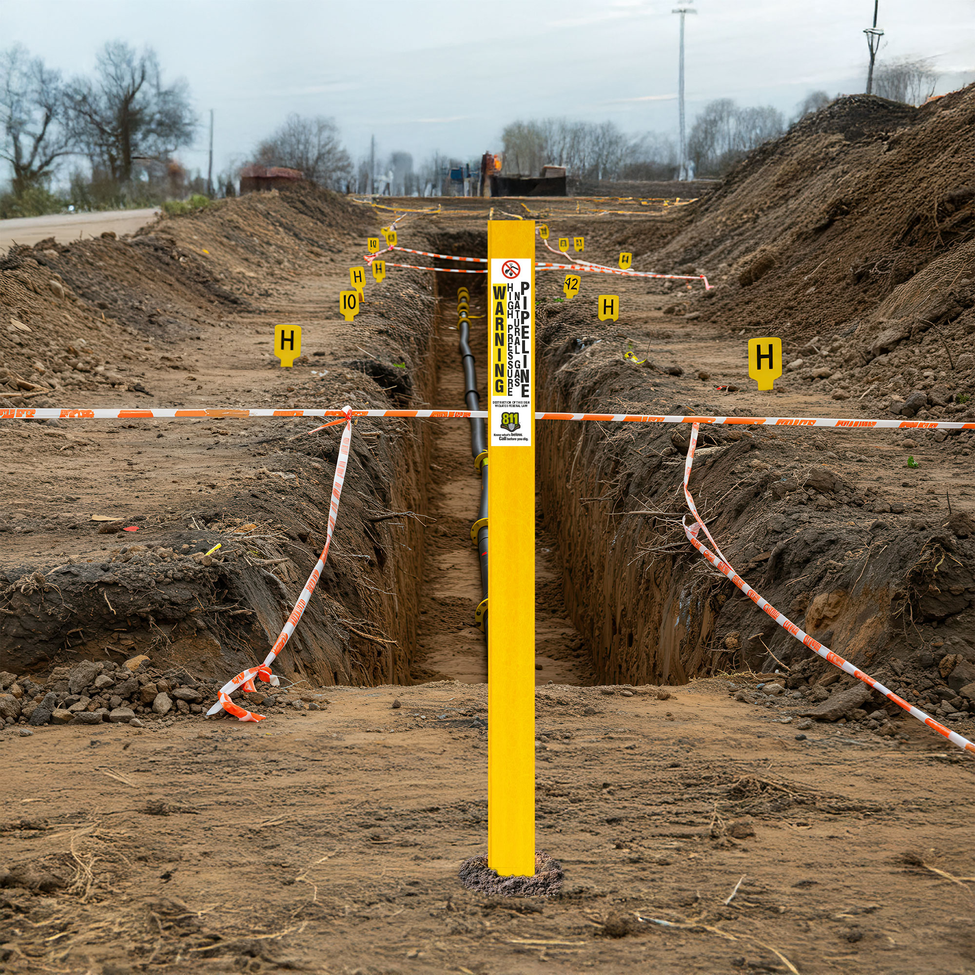 Warning High Pressure Natural Gas Pipeline Flat Marker