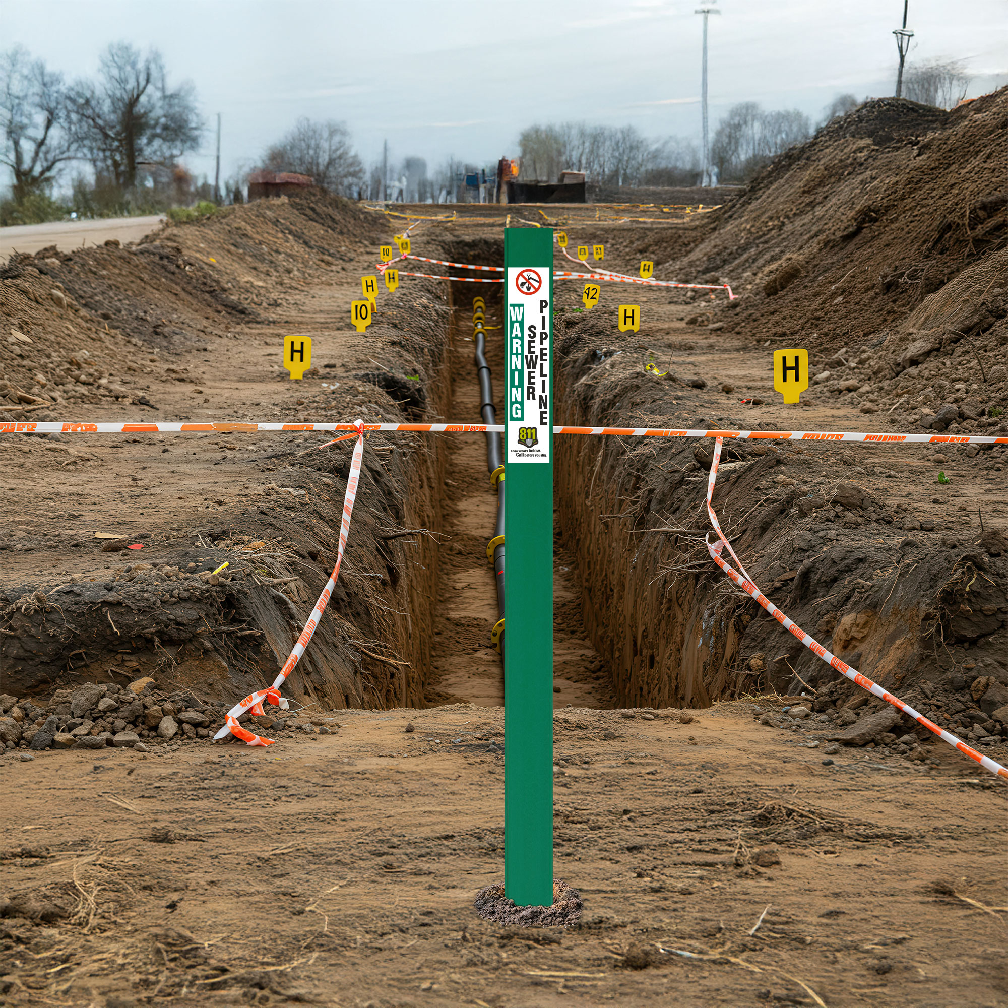 Warning Sewer Pipeline Flat Marker