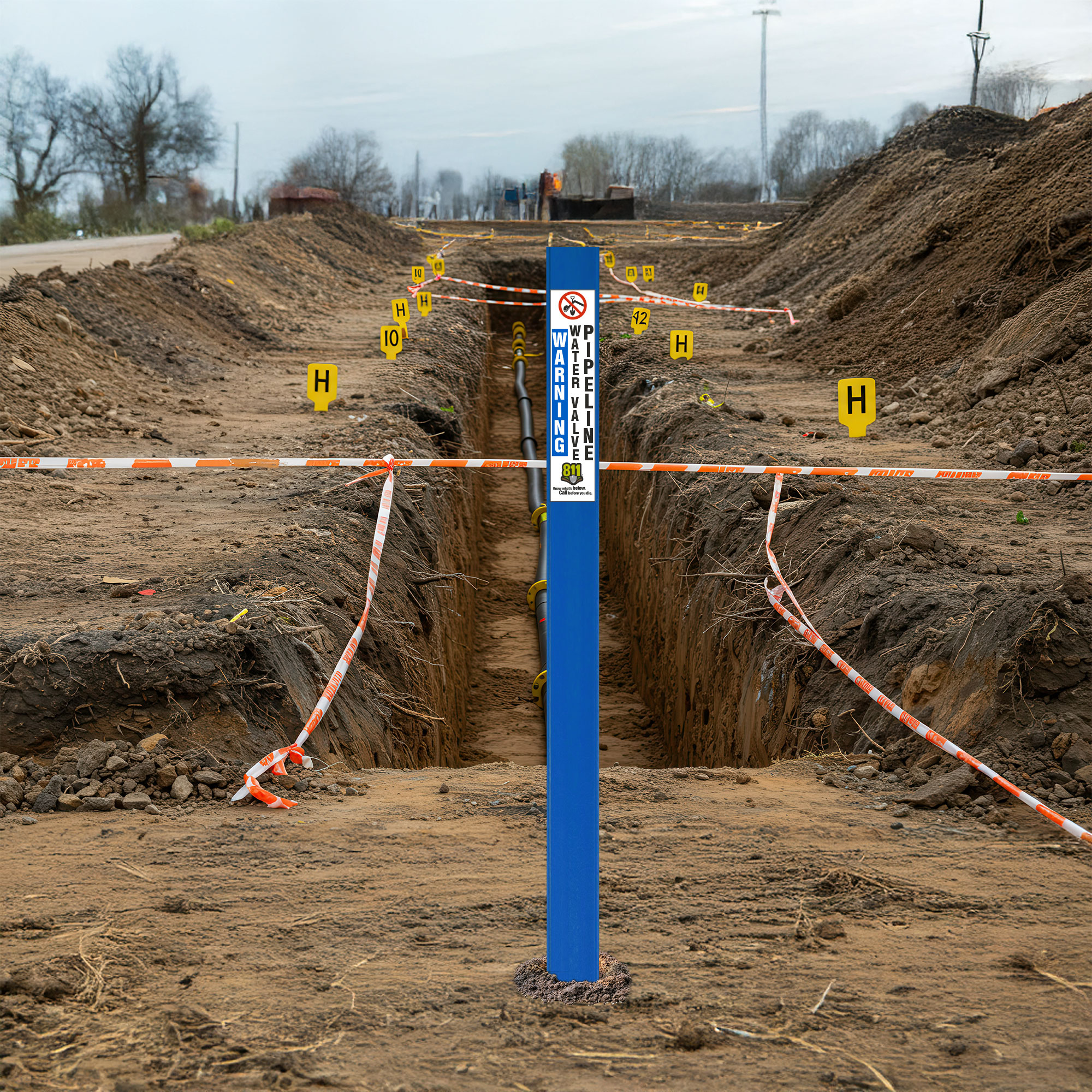 Warning Water Valve Pipeline Flat Marker