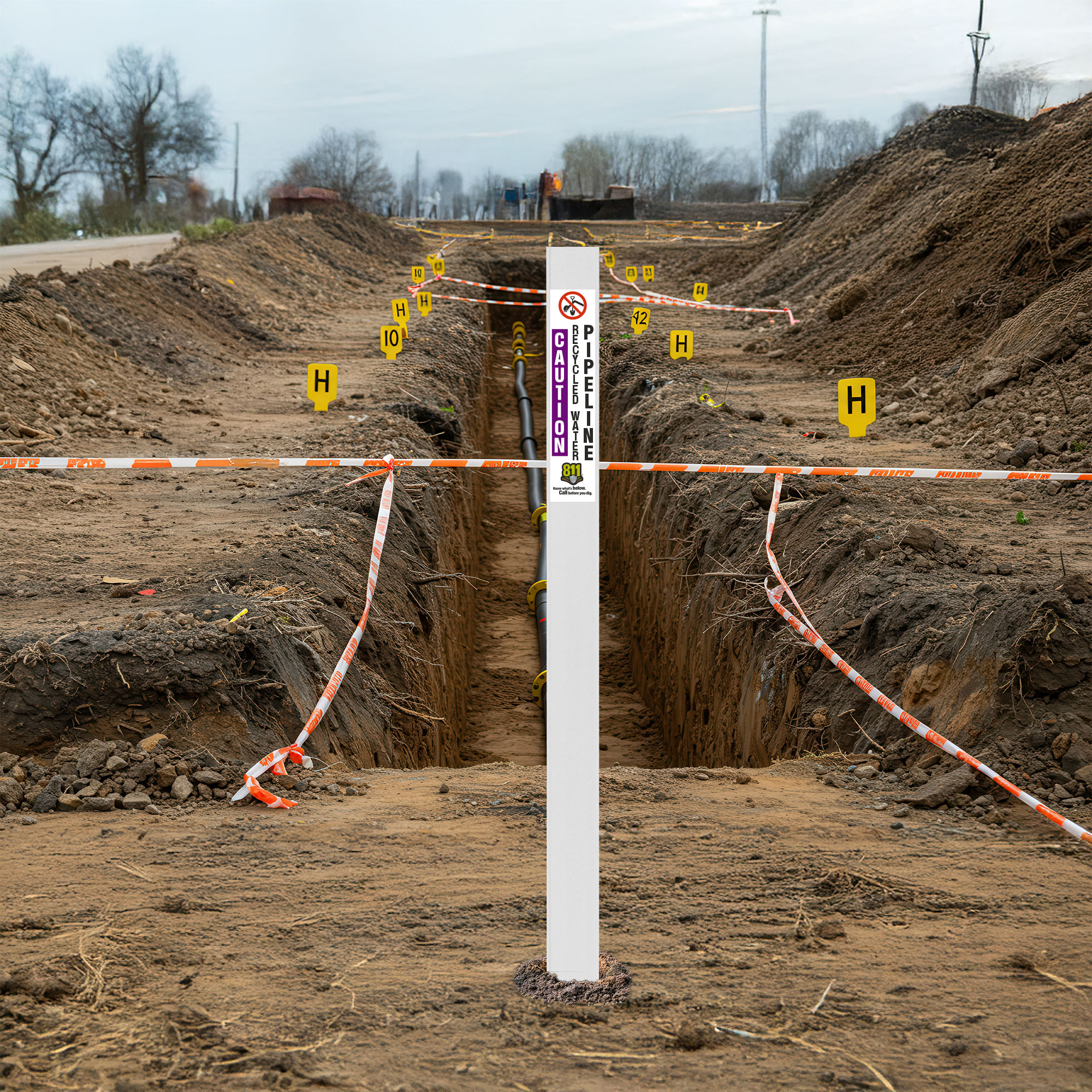 Caution Recycled Water Pipeline Flat Marker