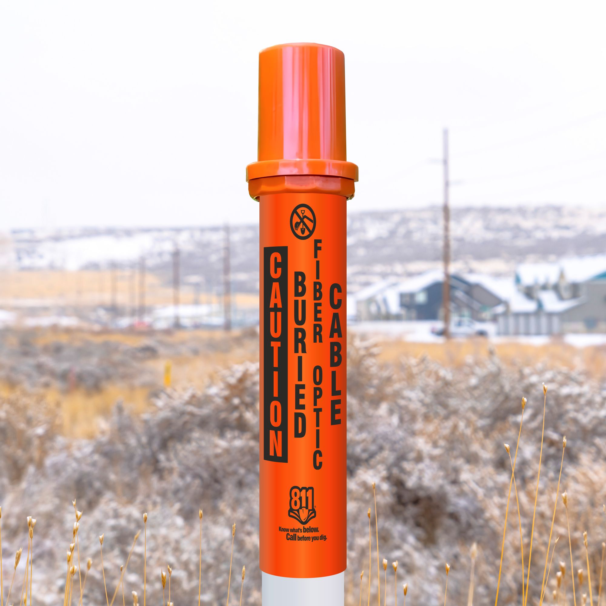 Caution Buried Fiber Optic Cable Locator Bullet Marker With Top Hat