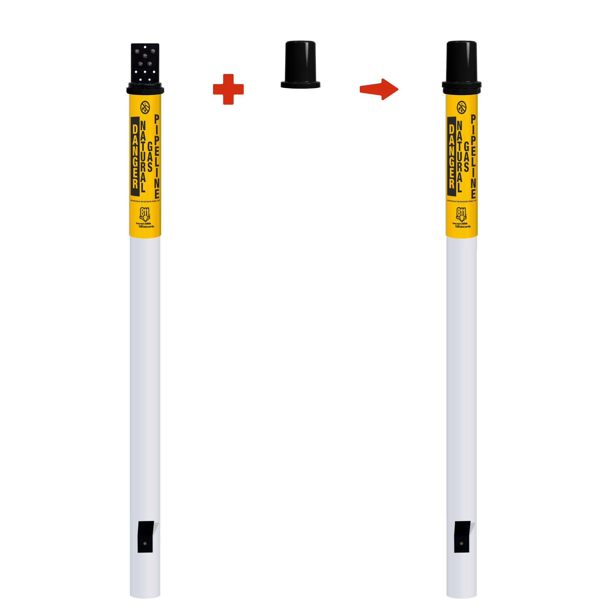 Danger Natural Gas Pipeline Locator Bullet Marker With Top Hat