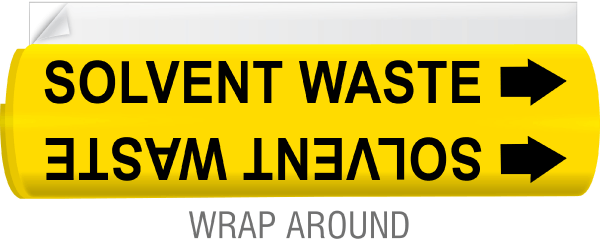 Solvent Waste High-Performance Wrap Around and Strap-On Pipe Marker