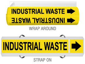 Industrial Waste High-Performance Wrap Around and Strap-On Pipe Marker