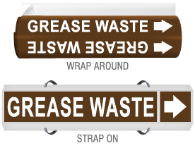 Grease Waste High Performance Wrap Around & Strap-On Pipe Marker