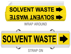 Solvent Waste High-Performance Wrap Around and Strap-On Pipe Marker