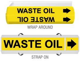 Waste Oil High-Performance Wrap Around and Strap-On Pipe Marker